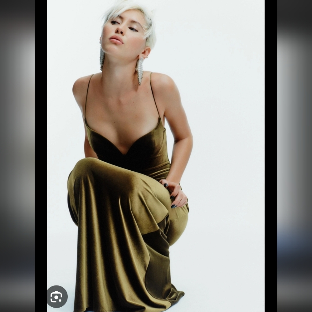 Olive Green Velvet Slip Maxi Dress